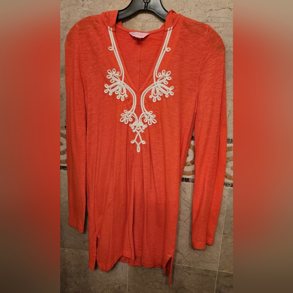 Lilly Pulitzer Coral Noelle Hooded Tunic Size Medium